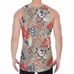 Beige Bohemian Floral Pattern Print Men's Velvet Tank Top