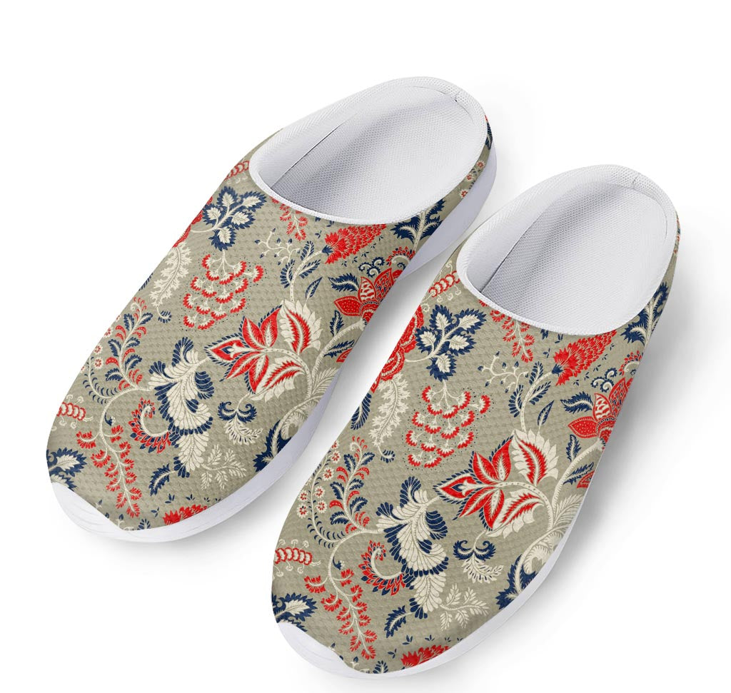 Beige Bohemian Floral Pattern Print Mesh Casual Shoes