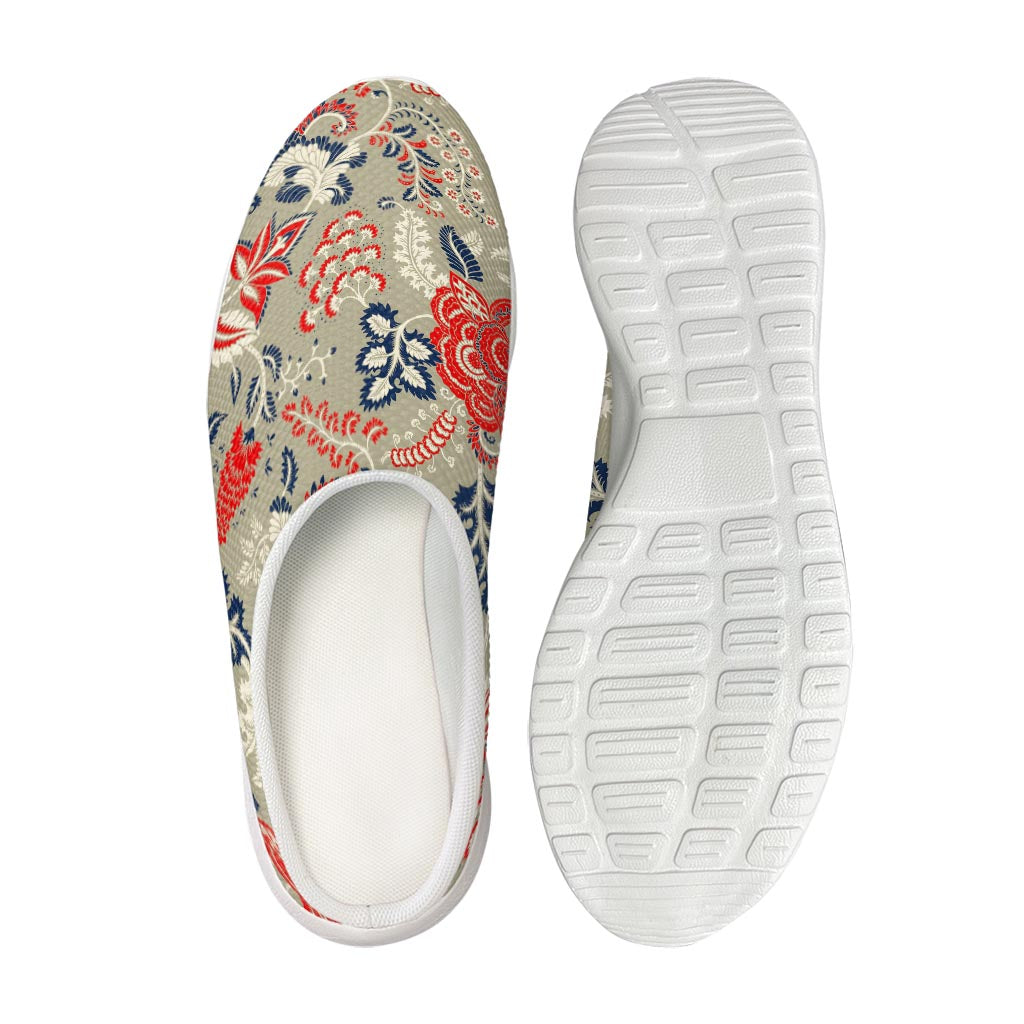 Beige Bohemian Floral Pattern Print Mesh Casual Shoes