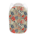 Beige Bohemian Floral Pattern Print Mesh Laundry Hamper
