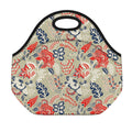 Beige Bohemian Floral Pattern Print Neoprene Lunch Bag