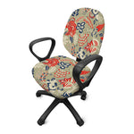 Beige Bohemian Floral Pattern Print Office Chair Cover