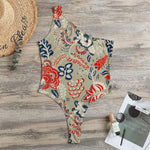 Beige Bohemian Floral Pattern Print One Shoulder Bodysuit