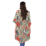 Beige Bohemian Floral Pattern Print Open Front Beach Cover Up