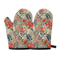 Beige Bohemian Floral Pattern Print Oven Mitts