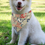 Beige Bohemian Floral Pattern Print Over The Collar Dog Bandana