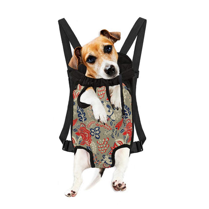Beige Bohemian Floral Pattern Print Pet Carrier Backpack