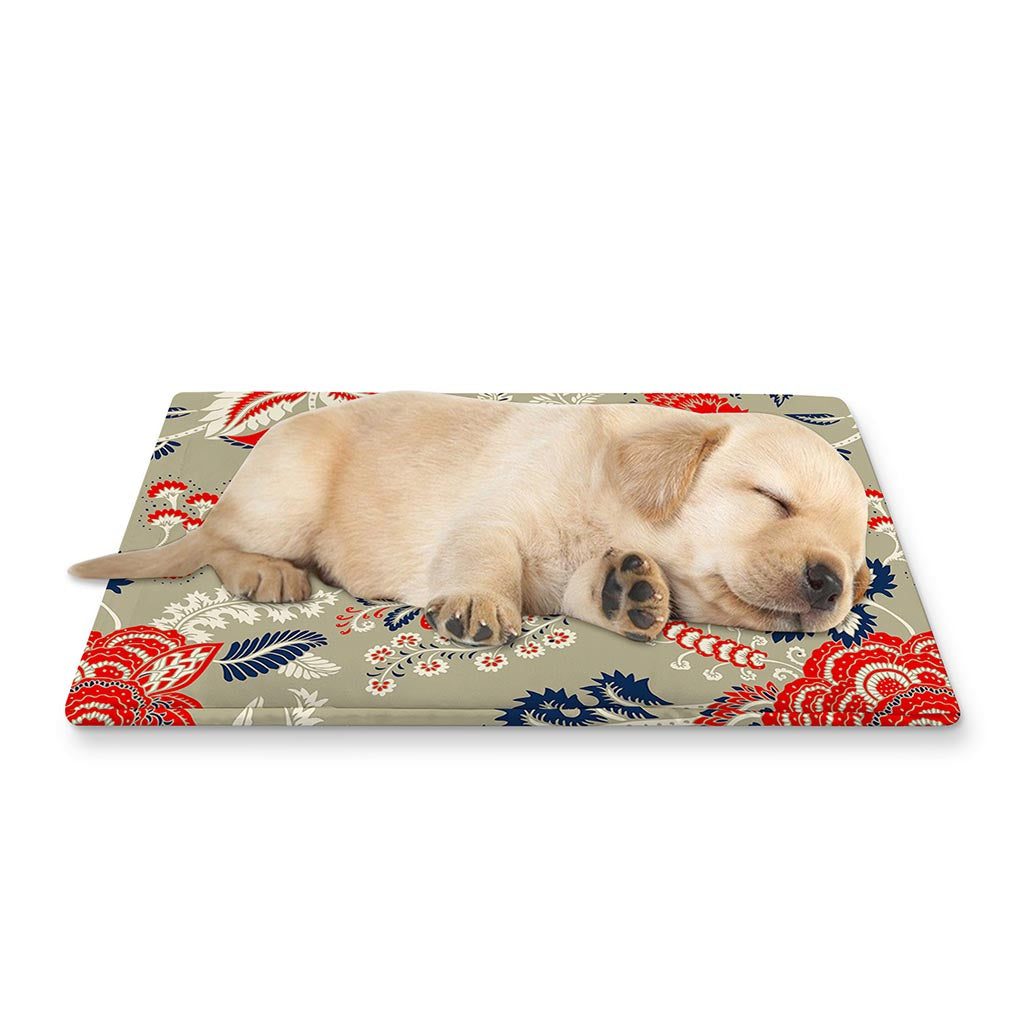 Beige Bohemian Floral Pattern Print Pet Cooling Mat Cover