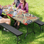 Beige Bohemian Floral Pattern Print Picnic Table Cover