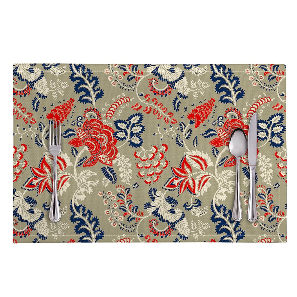 Beige Bohemian Floral Pattern Print Placemat
