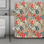 Beige Bohemian Floral Pattern Print Polyester Shower Curtain