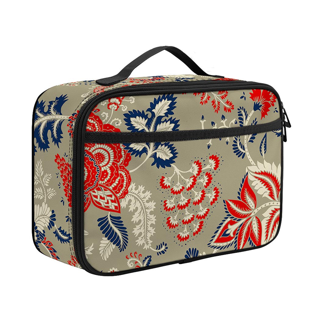 Beige Bohemian Floral Pattern Print Portable Lunch Bag