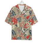 Beige Bohemian Floral Pattern Print Rayon Hawaiian Shirt