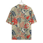 Beige Bohemian Floral Pattern Print Rayon Hawaiian Shirt