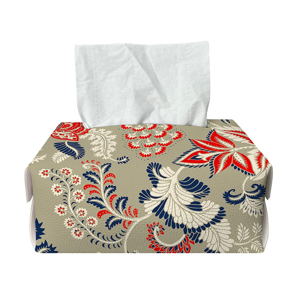 Beige Bohemian Floral Pattern Print Rectangle Tissue Box Cover