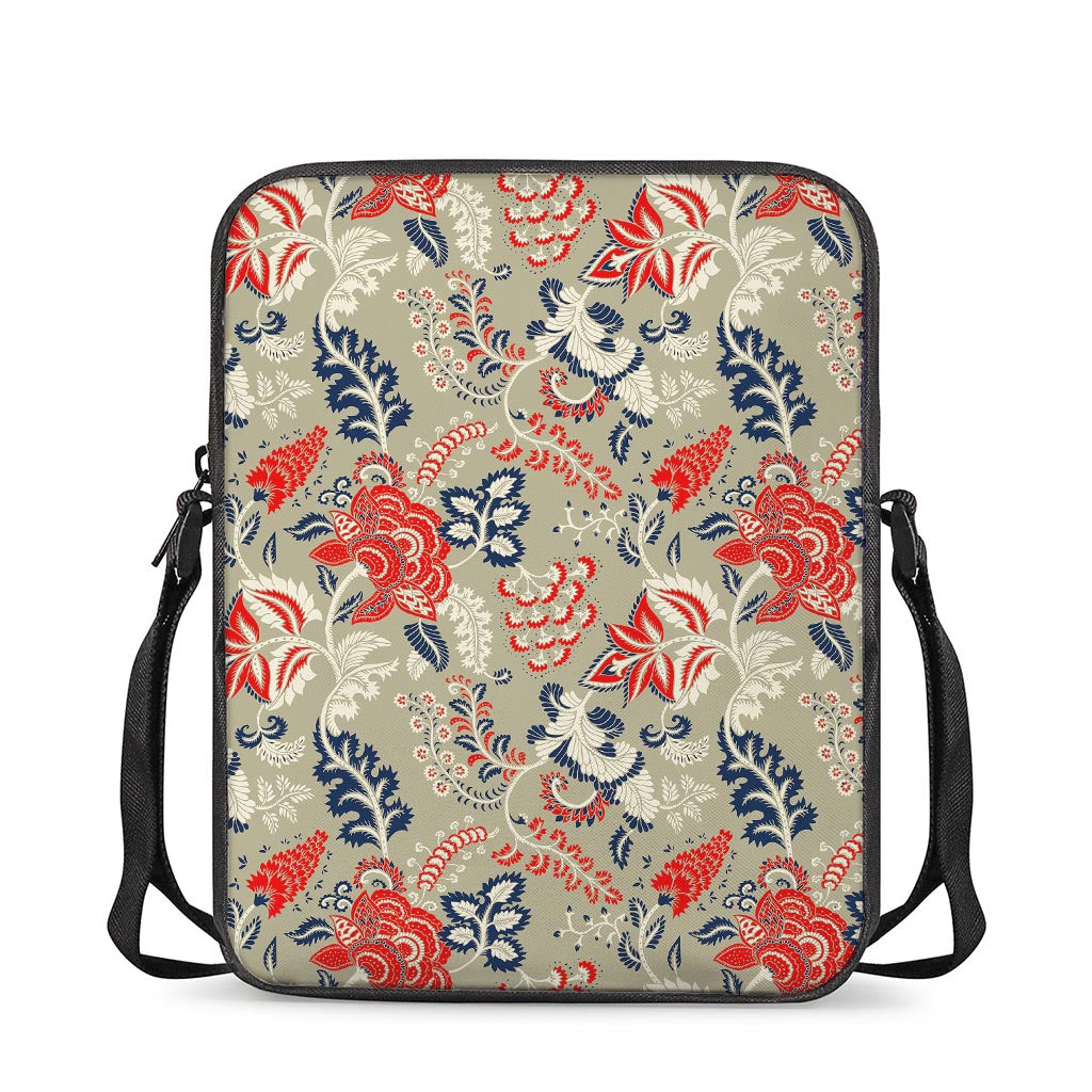 Beige Bohemian Floral Pattern Print Rectangular Crossbody Bag
