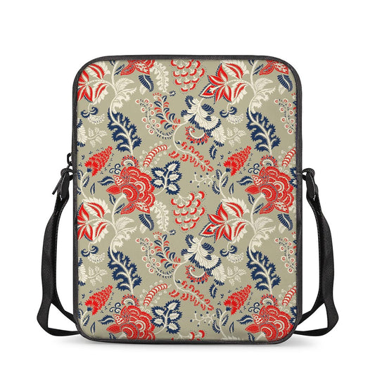 Beige Bohemian Floral Pattern Print Rectangular Crossbody Bag