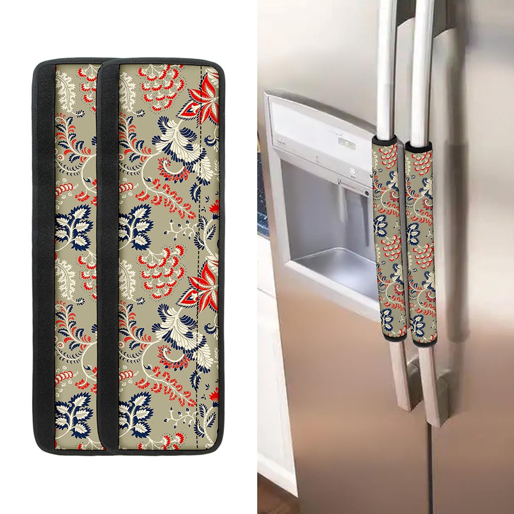 Beige Bohemian Floral Pattern Print Refrigerator Handle Covers