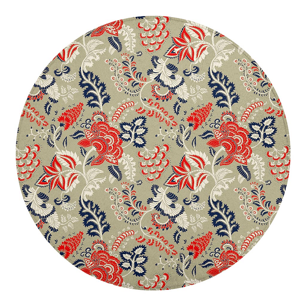 Beige Bohemian Floral Pattern Print Round Blanket