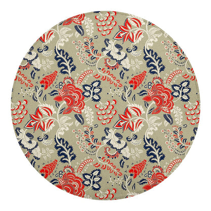 Beige Bohemian Floral Pattern Print Round Blanket