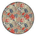 Beige Bohemian Floral Pattern Print Round Floor Mat