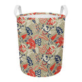 Beige Bohemian Floral Pattern Print Round Laundry Basket