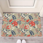Beige Bohemian Floral Pattern Print Rubber Doormat