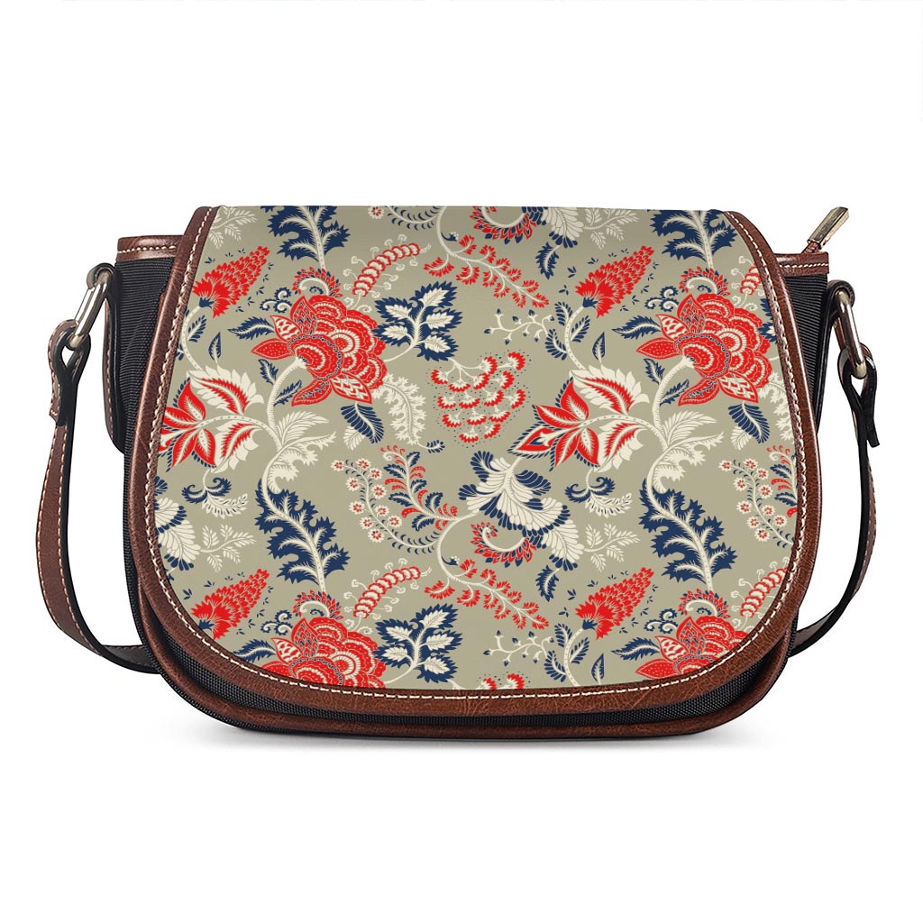 Beige Bohemian Floral Pattern Print Saddle Bag