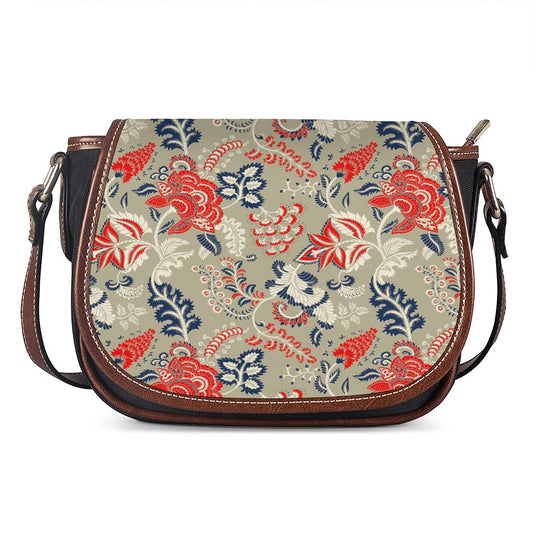 Beige Bohemian Floral Pattern Print Saddle Bag