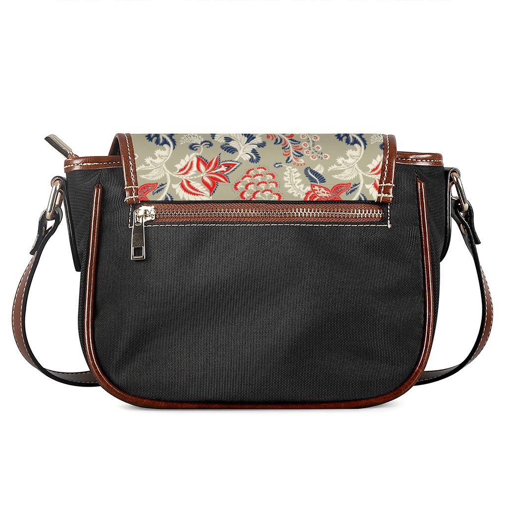 Beige Bohemian Floral Pattern Print Saddle Bag
