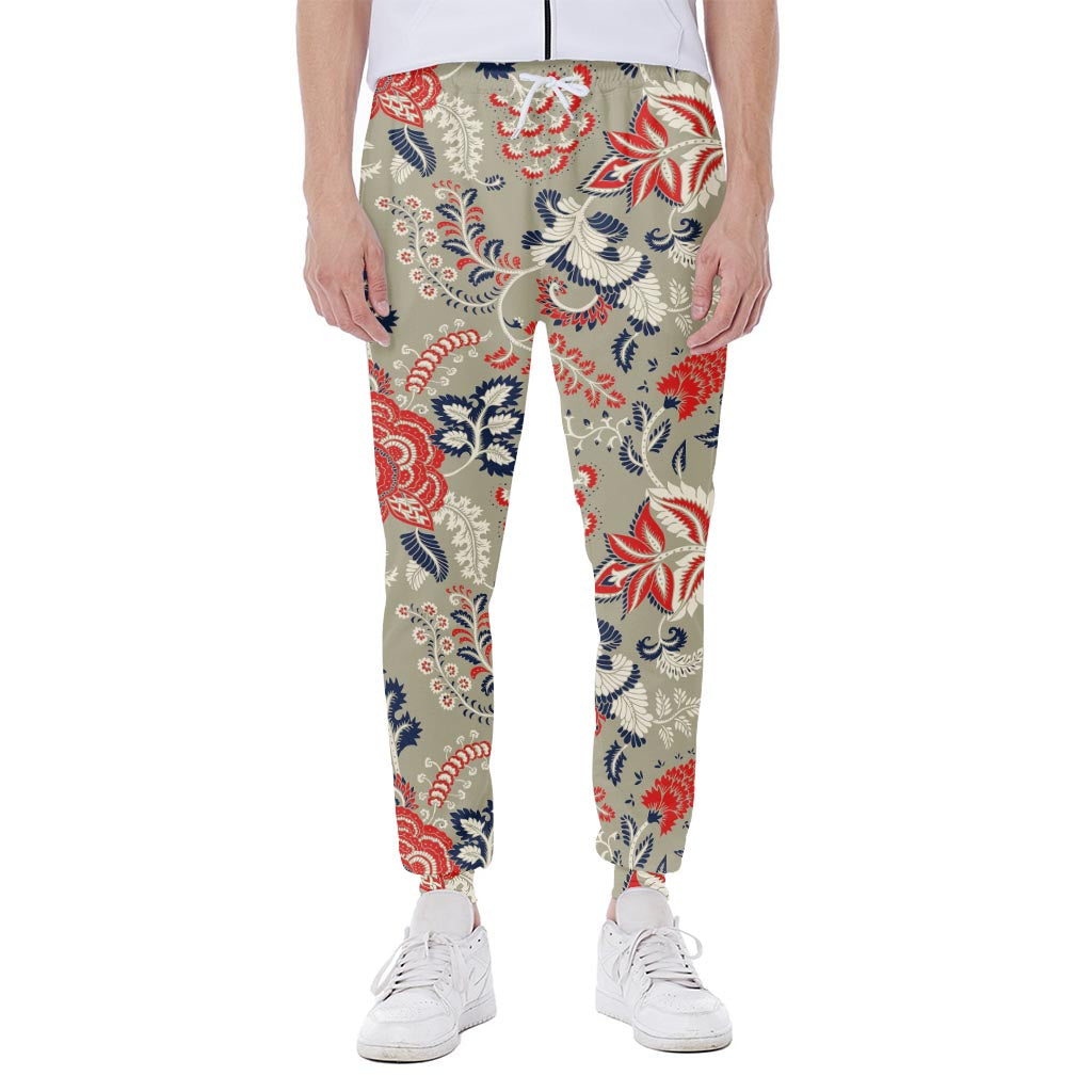 Beige Bohemian Floral Pattern Print Scuba Joggers