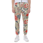 Beige Bohemian Floral Pattern Print Scuba Joggers