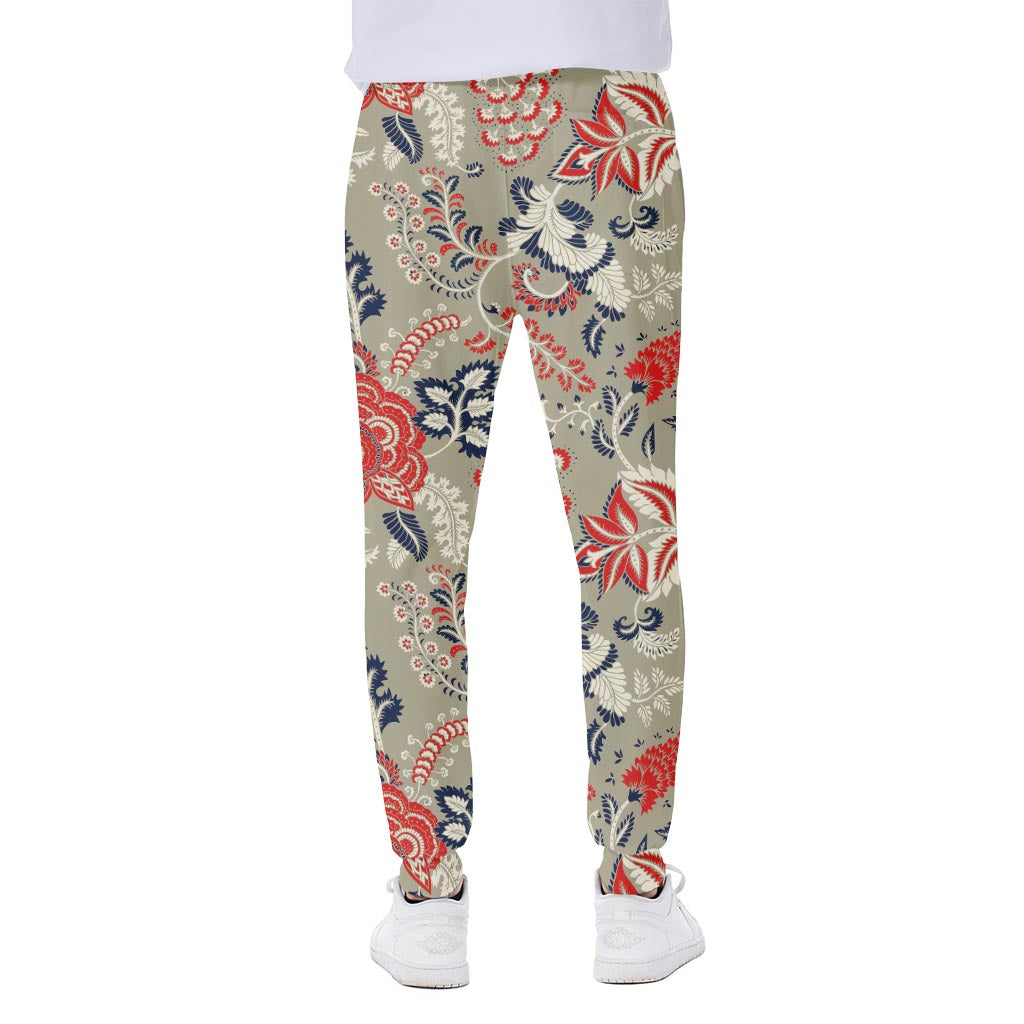 Beige Bohemian Floral Pattern Print Scuba Joggers