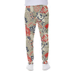 Beige Bohemian Floral Pattern Print Scuba Joggers