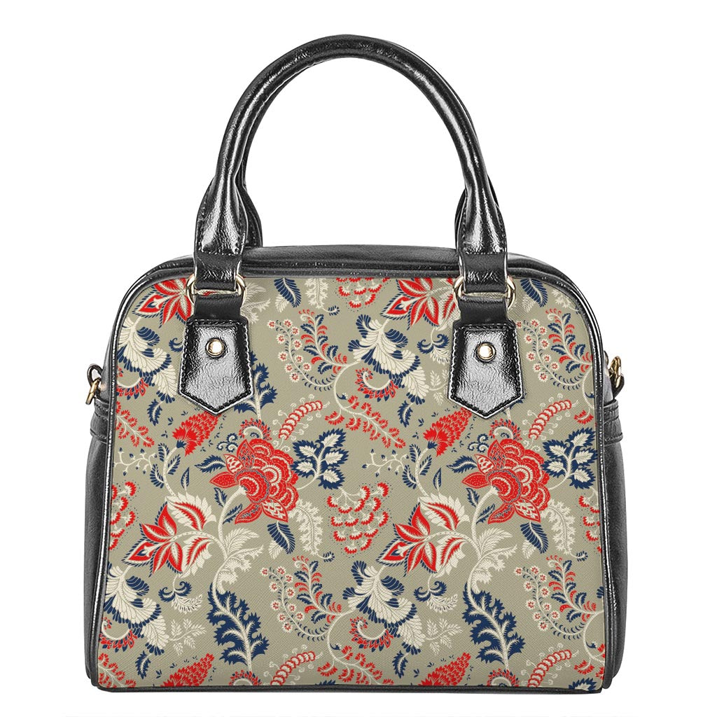 Beige Bohemian Floral Pattern Print Shoulder Handbag