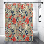 Beige Bohemian Floral Pattern Print Shower Curtain