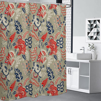 Beige Bohemian Floral Pattern Print Shower Curtain