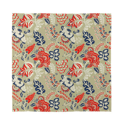 Beige Bohemian Floral Pattern Print Silk Bandana