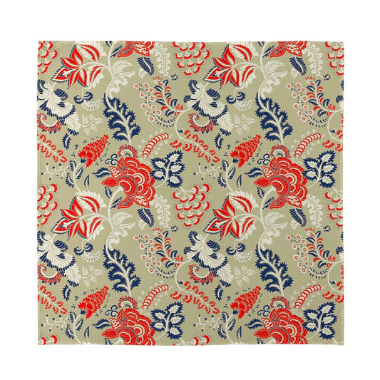 Beige Bohemian Floral Pattern Print Silk Bandana