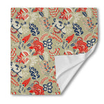 Beige Bohemian Floral Pattern Print Silk Bandana
