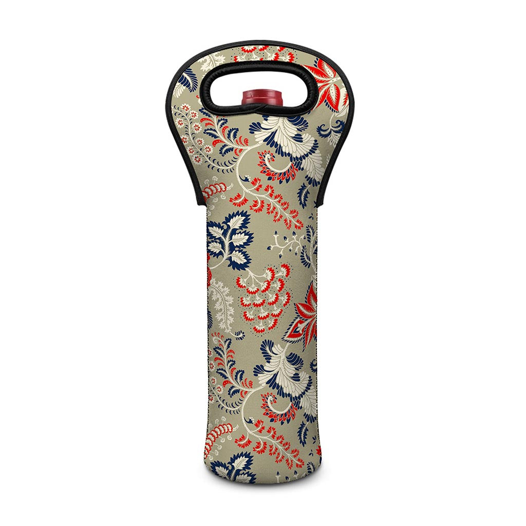 Beige Bohemian Floral Pattern Print Single Neoprene Wine Tote