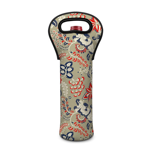 Beige Bohemian Floral Pattern Print Single Neoprene Wine Tote
