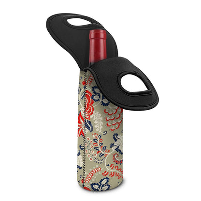 Beige Bohemian Floral Pattern Print Single Neoprene Wine Tote