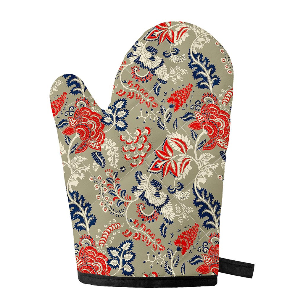 Beige Bohemian Floral Pattern Print Single Oven Mitt