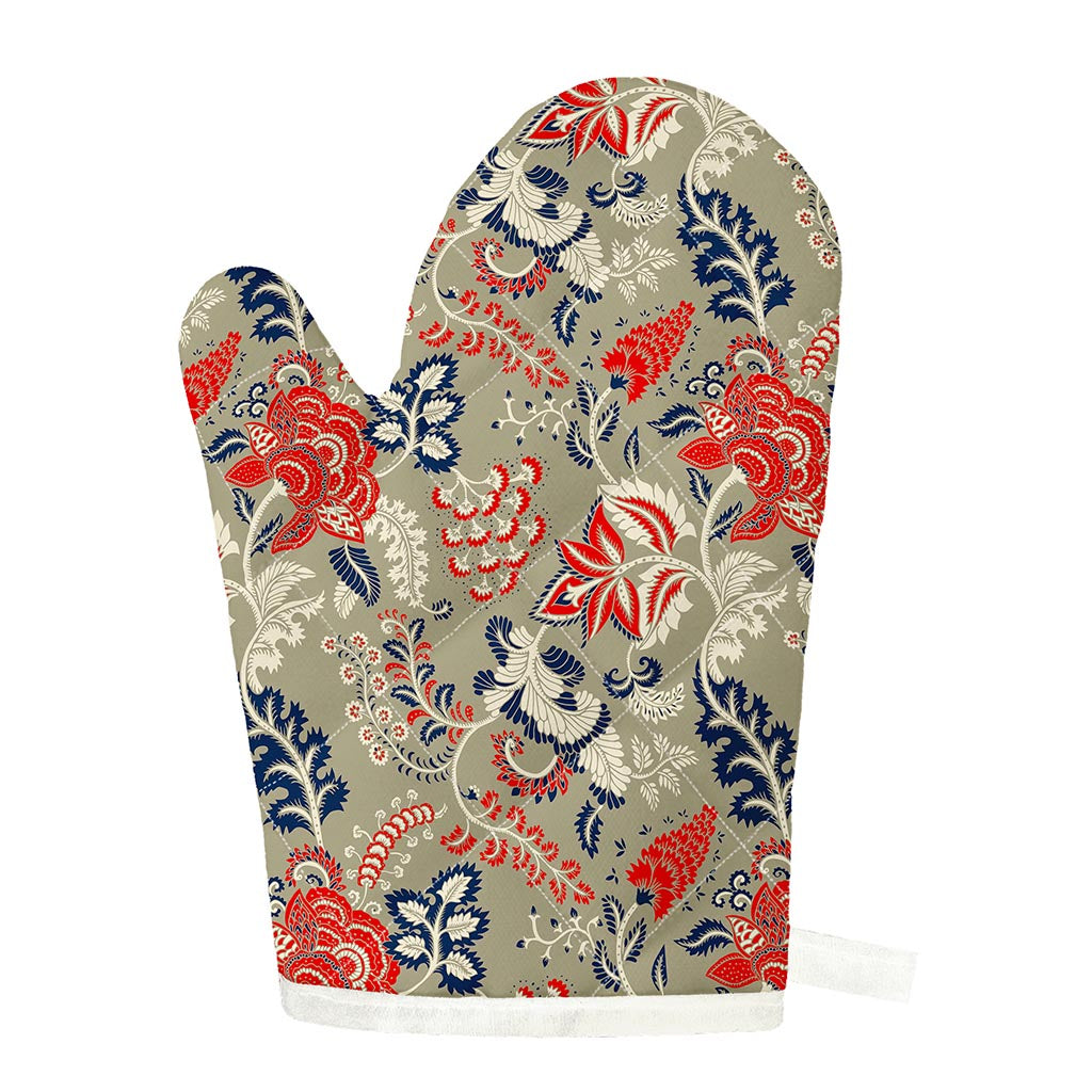 Beige Bohemian Floral Pattern Print Single Oven Mitt
