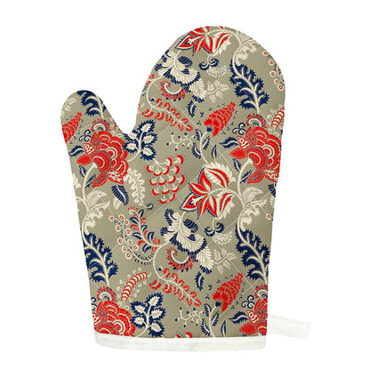Beige Bohemian Floral Pattern Print Single Oven Mitt