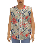 Beige Bohemian Floral Pattern Print Sleeveless Baseball Jersey