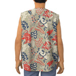Beige Bohemian Floral Pattern Print Sleeveless Baseball Jersey