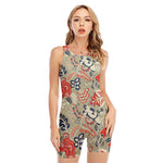 Beige Bohemian Floral Pattern Print Sleeveless One Piece Swimsuit