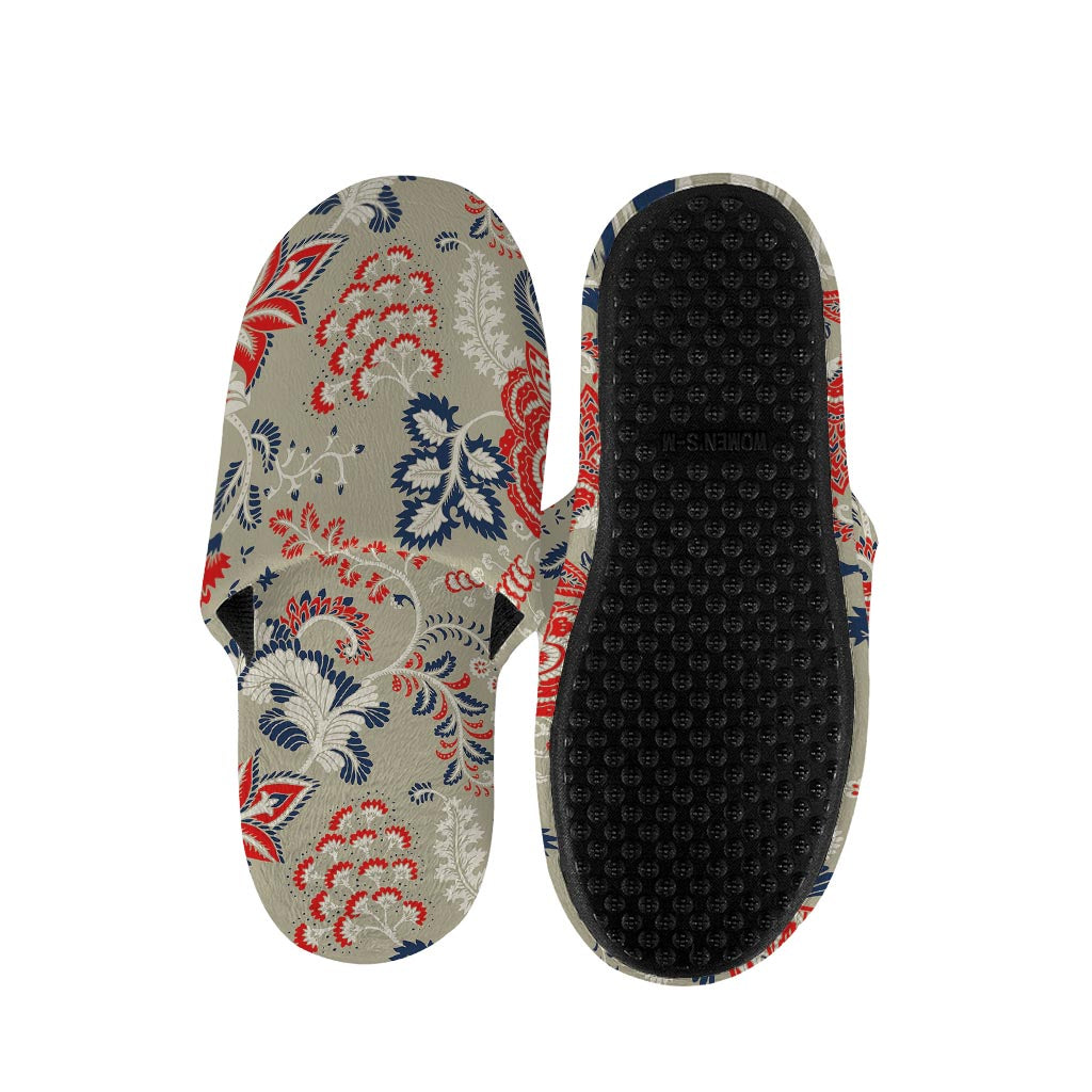 Beige Bohemian Floral Pattern Print Slippers